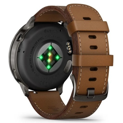 умные часы watch garmin venu 4 45 mm slate black leather brown 010-03014-03