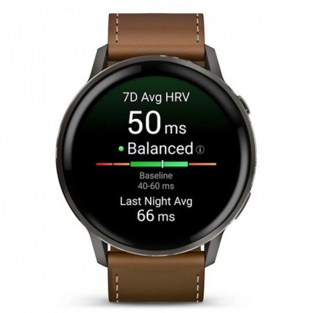 умные часы watch garmin venu 4 45 mm slate black leather brown 010-03014-03